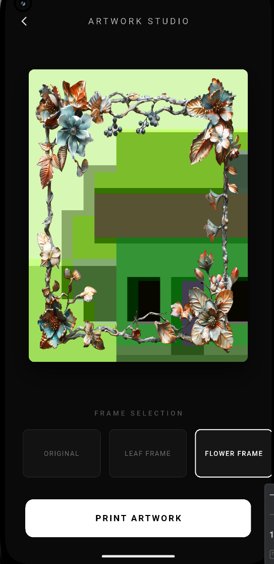 Saku Legacy artwork studio screen with frame selection